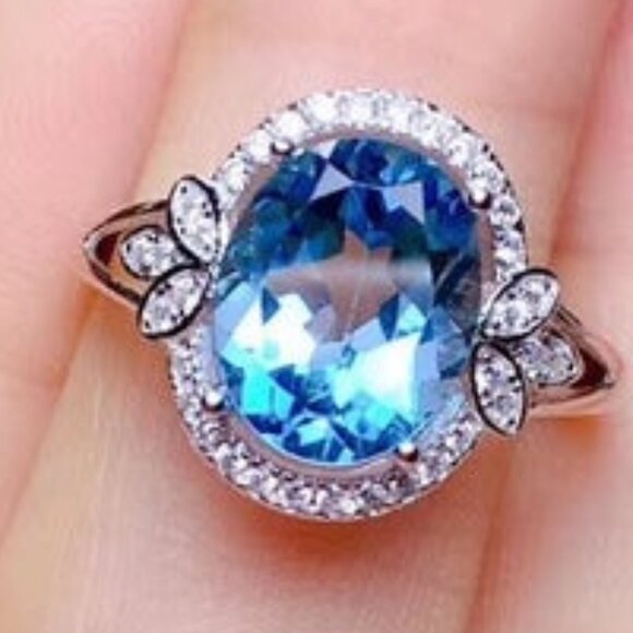 Amazing Lovely Pure Oval Sea Blue Zircon Romantic Rings for Women, PD377 - Picture 2 of 5